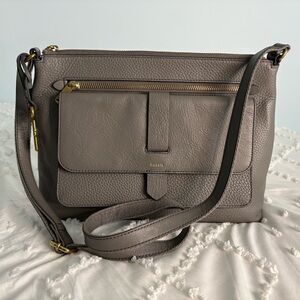 Gray Fossil Kinley Leather Crossbody Bag